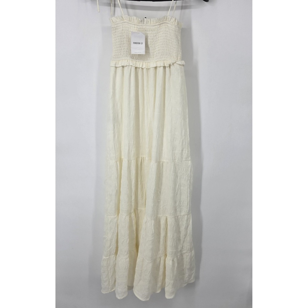 NEW Forever 21 Maxi Dress Womens XS Cream Ivory Tiered Smocked Bodice NWT